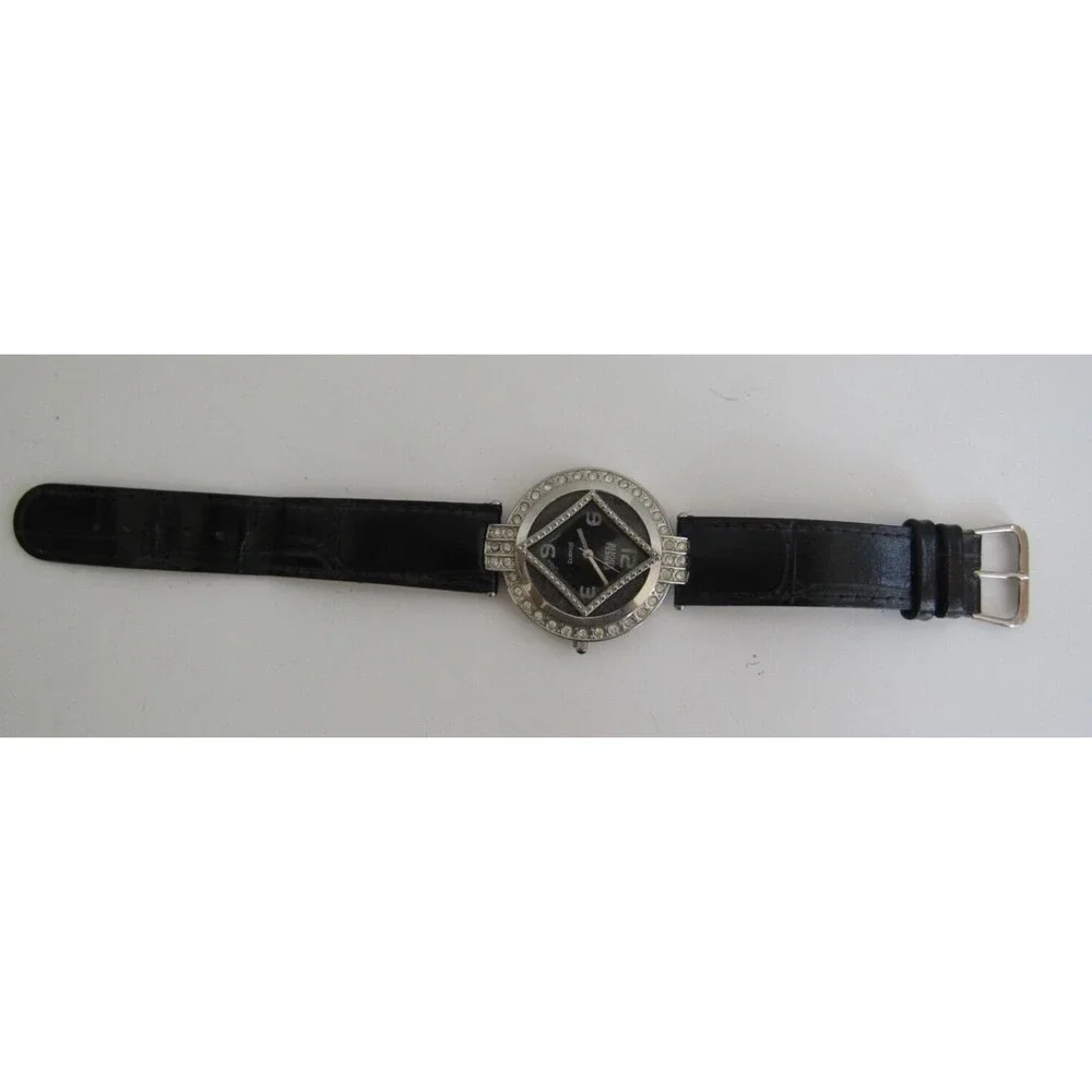 Bijoux Terner Watch Vintage Black Leather Band Quartz Japan Movement Stainless